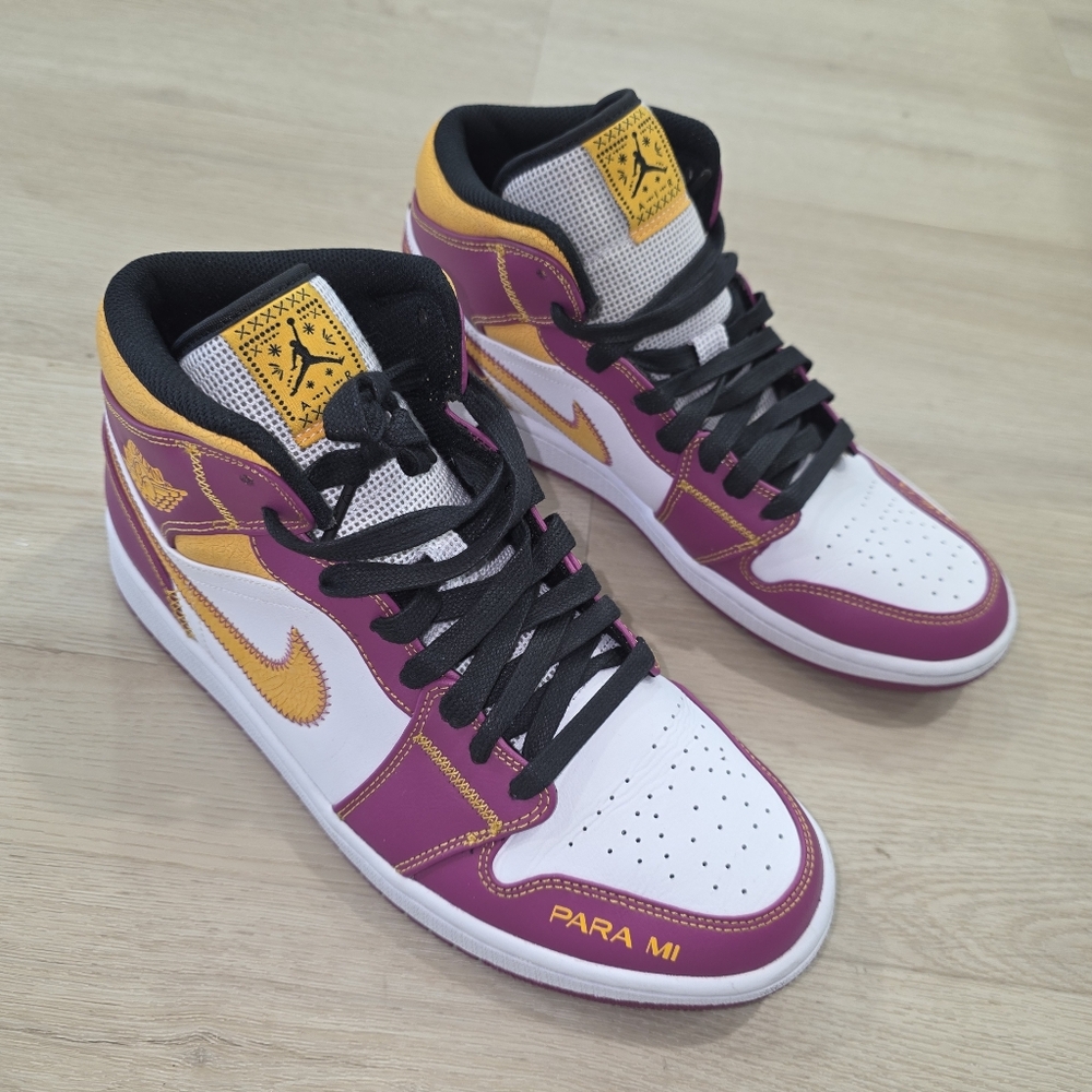 Nike Air Jordan 1 Mid Familia Day Of The Dead Sneakers Purple Men Size 10.5